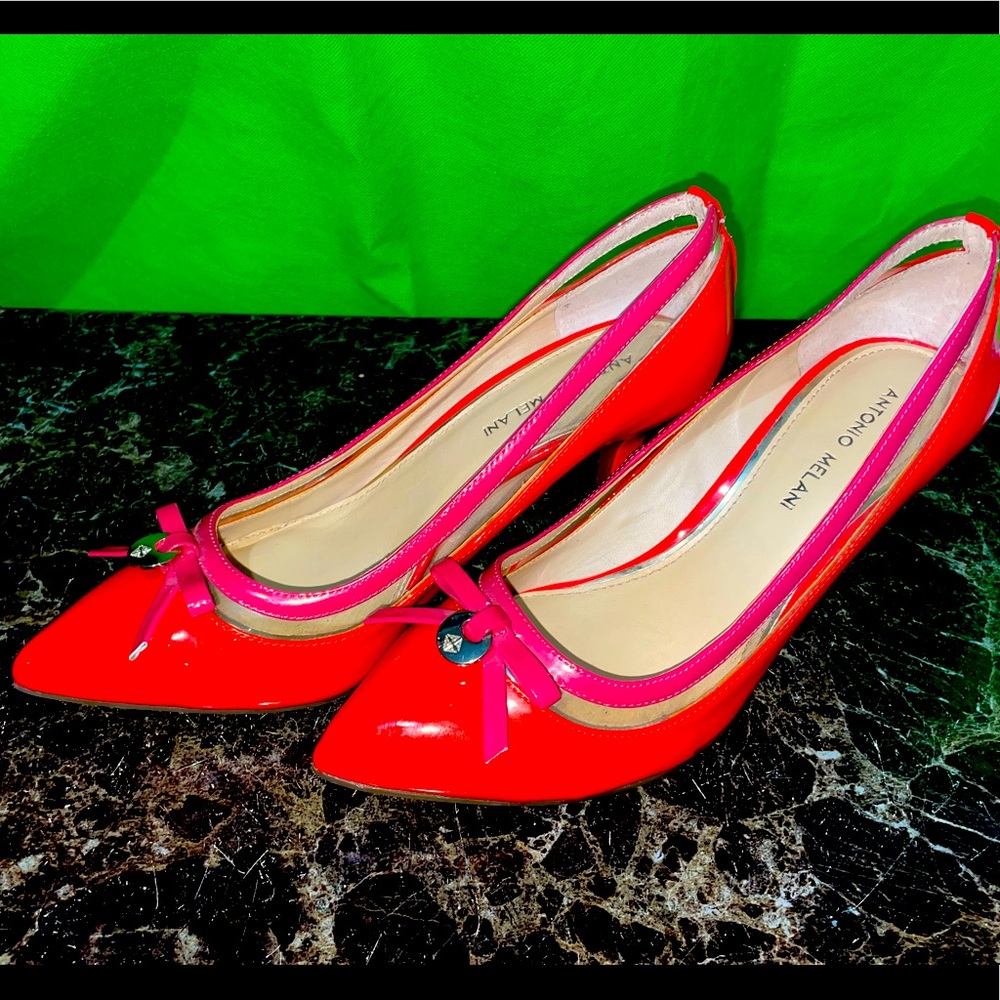 Antonio Melani Red Stiletto Heel Pumps Shoe with Bow Pointed Toe Women's 9.5 M